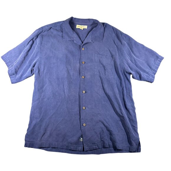 Tommy Bahama Other - Tommy Bahama Mens XL Navy Blue Silk Short Sleeve Button Up Split Hem Shirt